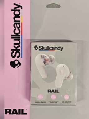 Skullcandy Rail True Wireless Earbuds in White with Pink Accent